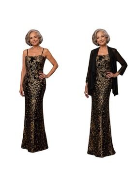 Cololura Black Gold Sequin Mermaid Gown Set Large NWT